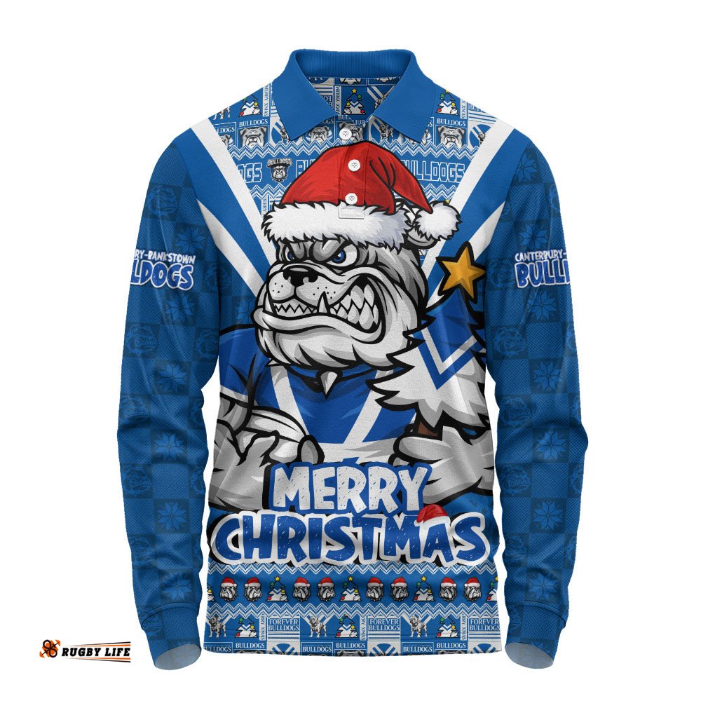 Canterbury-Bankstown Bulldogs Long Sleeve Polo Shirt Merry Christmas Festive Spirit Edition