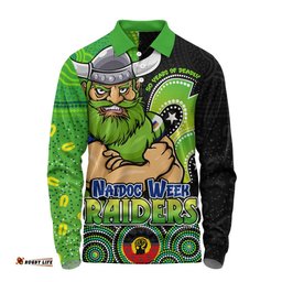 Canberra Raiders Long Sleeve Polo Shirt NAIDOC Week 50 Years Of Deadly Indigenous Pattern