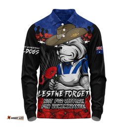 Canterbury-Bankstown Bulldogs Long Sleeve Polo Shirt ANZAC Day Red Poppy And Brave Hearts Remembrance