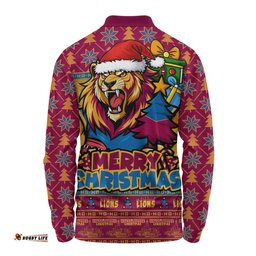 Brisbane Lions Long Sleeve Polo Shirt Festive Holiday Merry Christmas Vibe