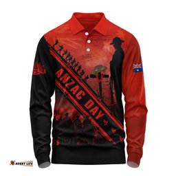 Australia Long Sleeve Polo Shirt Anzac Day Dawn Of Sacred Remembrance