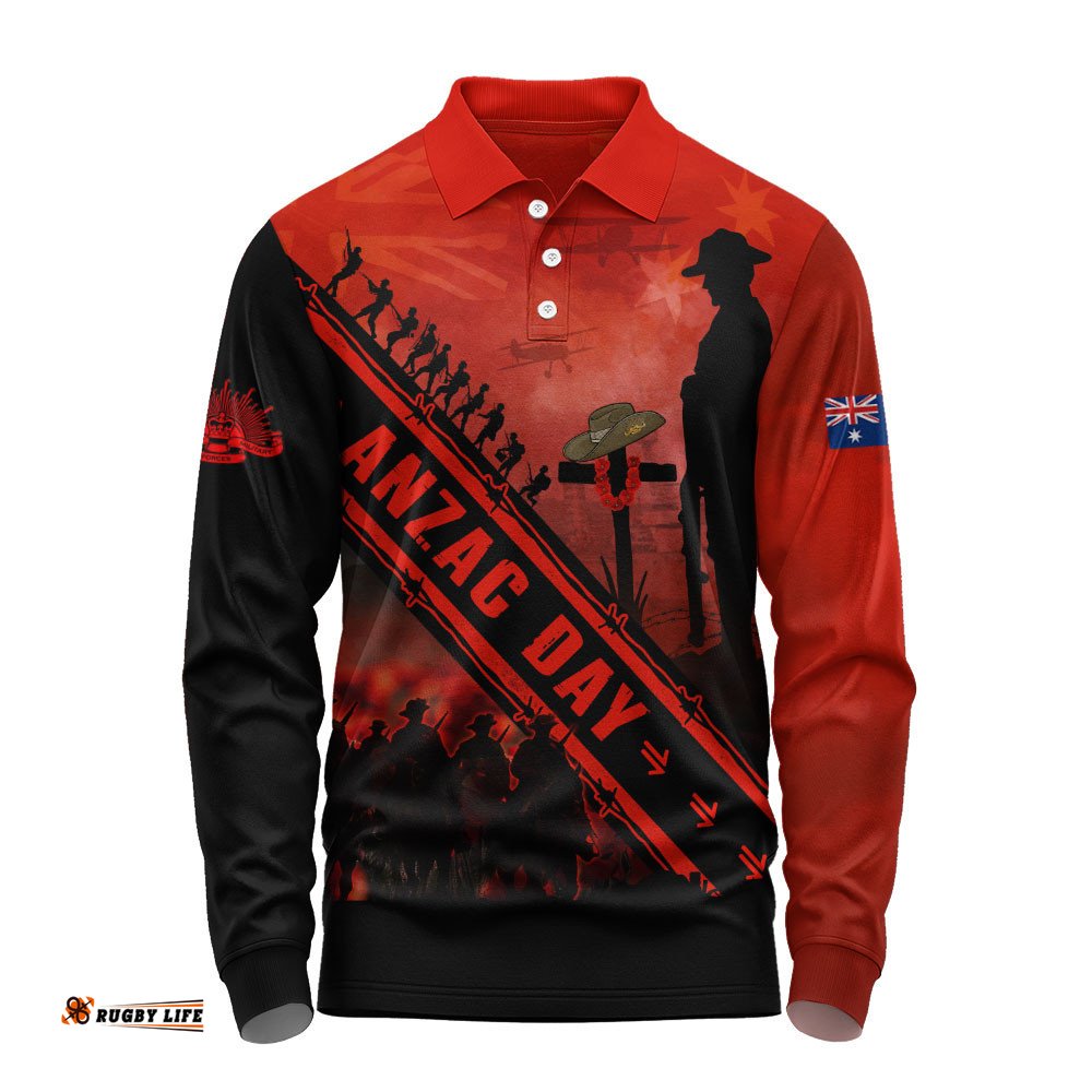 Australia Long Sleeve Polo Shirt Anzac Day Dawn Of Sacred Remembrance