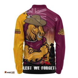 Brisbane Broncos Long Sleeve Polo Shirt Anzac Day Lest We Forget Silent Dawn