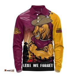 Brisbane Broncos Long Sleeve Polo Shirt Anzac Day Lest We Forget Silent Dawn