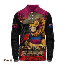 Brisbane Lions Long Sleeve Polo Shirt ANZAC Day Not For Victory For Remembrance