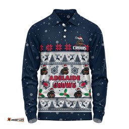 Adelaide Crows Long Sleeve Polo Shirt Special Ugly Christmas Holiday Footy Fans