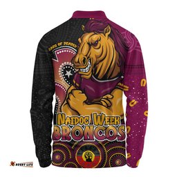 Brisbane Broncos Long Sleeve Polo Shirt NAIDOC Week 50 Years Of Deadly Indigenous Pattern