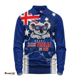 Australia Long Sleeve Polo Shirt Australia Day Koala Spirit Blue Flag Celebration