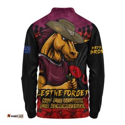 Brisbane Broncos Long Sleeve Polo Shirt ANZAC Day Red Poppy And Brave Hearts Remembrance