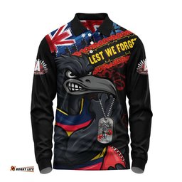 Adelaide Crows Long Sleeve Polo Shirt Lest We Forget Eternal Honor