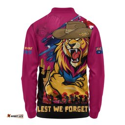 Brisbane Lions Long Sleeve Polo Shirt ANZAC Inspired Football Fan Memorial Design