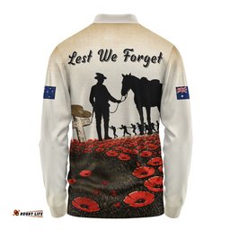 Australia Long Sleeve Polo Shirt Lest We Forget Light Horse Dawn Field