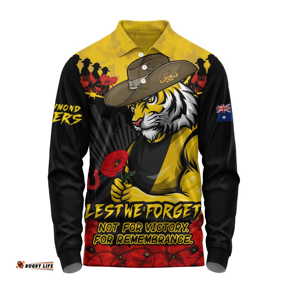 Richmond Long Sleeve Polo Shirt ANZAC Day Not For Victory For Remembrance