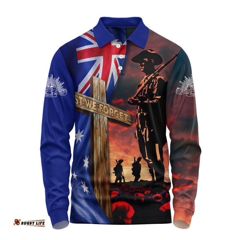 Australia Long Sleeve Polo Shirt Lest We Forget Remembrance