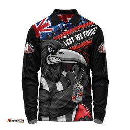 Collingwood Long Sleeve Polo Shirt Lest We Forget Eternal Honor