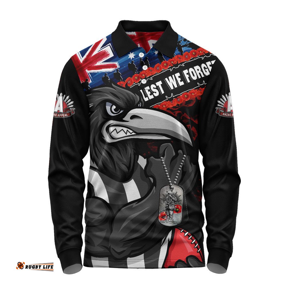 Collingwood Long Sleeve Polo Shirt Lest We Forget Eternal Honor