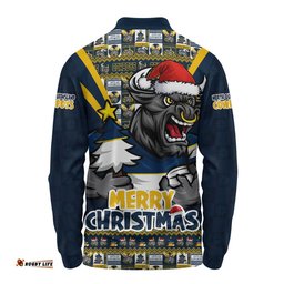 North Queensland Cowboys Long Sleeve Polo Shirt Merry Christmas Festive Spirit Edition