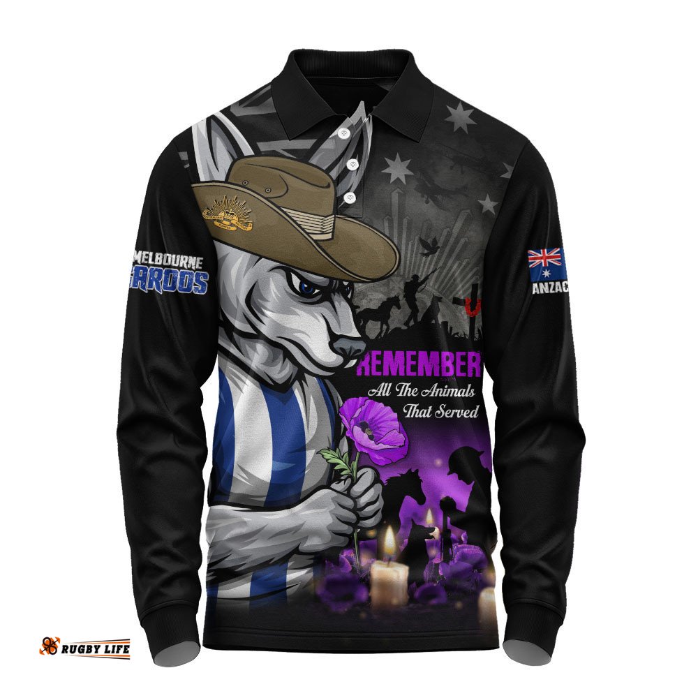 North Melbourne Long Sleeve Polo Shirt Anzac Day In Memory Of Animals That Served