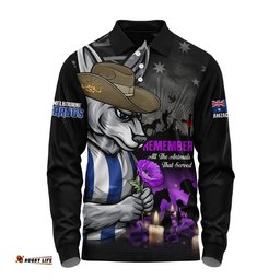 North Melbourne Long Sleeve Polo Shirt Anzac Day In Memory Of Animals That Served