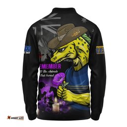 Parramatta Eels Long Sleeve Polo Shirt Anzac Day Purple Poppy And Animals That Served