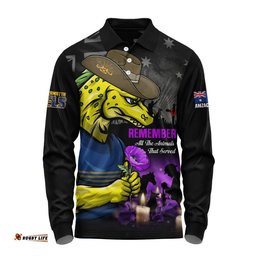 Parramatta Eels Long Sleeve Polo Shirt Anzac Day Purple Poppy And Animals That Served