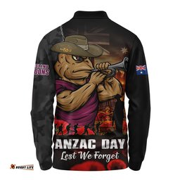 Queensland Maroons Long Sleeve Polo Shirt Anzac Day Rising Dawn Ceremony Lest We Forget Courage