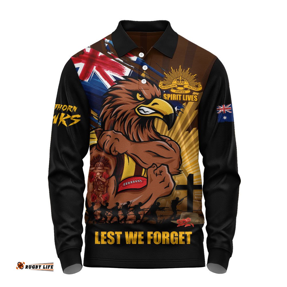 Hawthorn Long Sleeve Polo Shirt ANZAC Day Honour And Football Legacy