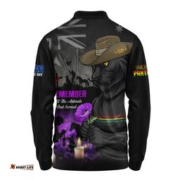 Penrith Panthers Long Sleeve Polo Shirt Anzac Day Purple Poppy And Animals That Served