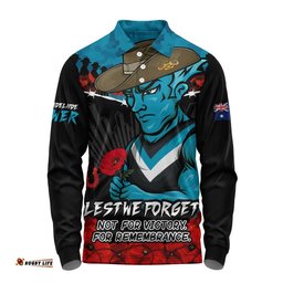 Port Adelaide Long Sleeve Polo Shirt ANZAC Day Not For Victory For Remembrance