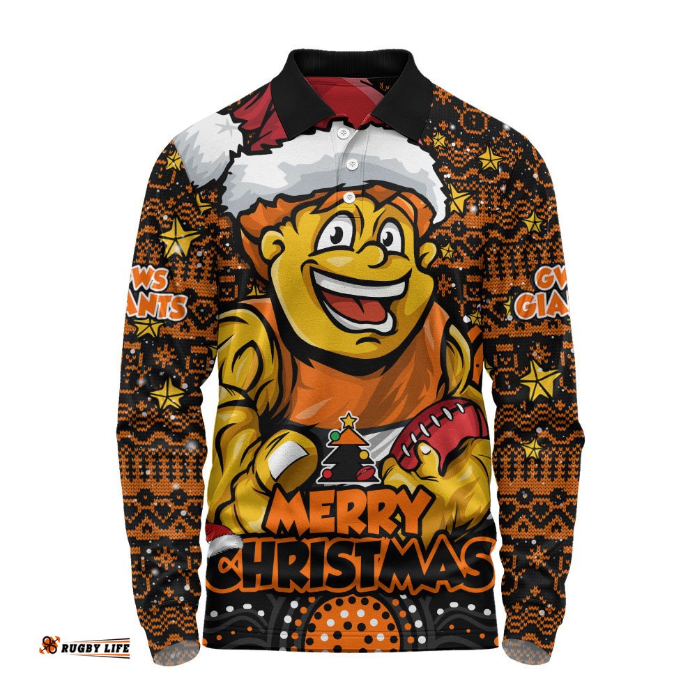GWS GIANTS Long Sleeve Polo Shirt Ugly Christmas Knit Patterns Vintage Jersey