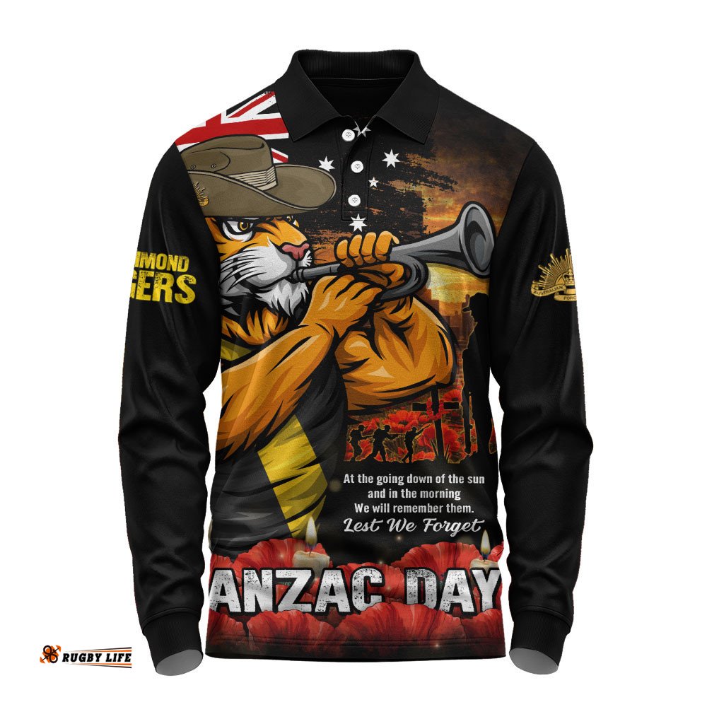 Richmond Long Sleeve Polo Shirt Anzac Day Dawn Of Courage Eternal Tribute
