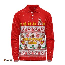 Gold Coast SUNS Long Sleeve Polo Shirt Special Ugly Christmas Holiday Footy Fans