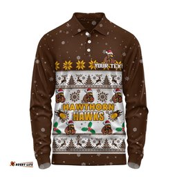 Hawthorn Long Sleeve Polo Shirt Special Ugly Christmas Holiday Footy Fans