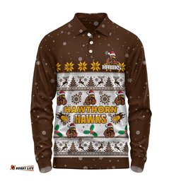 Hawthorn Long Sleeve Polo Shirt Special Ugly Christmas Holiday Footy Fans