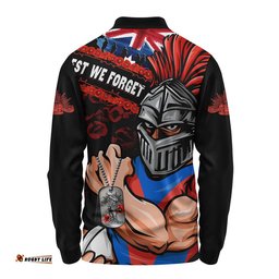 Newcastle Knights Long Sleeve Polo Shirt Anzac Remembrance Of The Fallen