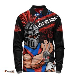 Newcastle Knights Long Sleeve Polo Shirt Anzac Remembrance Of The Fallen