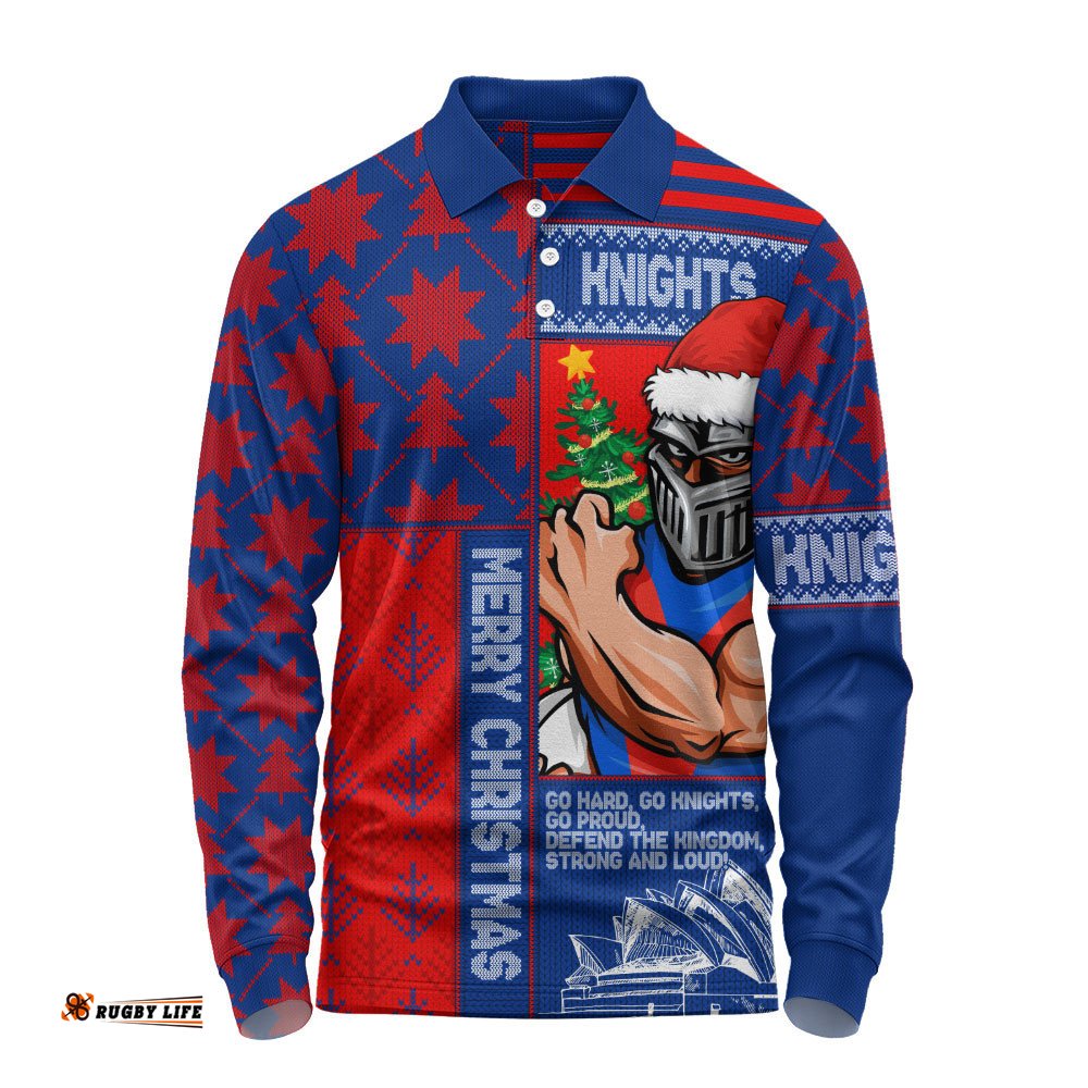 Newcastle Knights Long Sleeve Polo Shirt Christmas Magic Knit Style Winter Glow