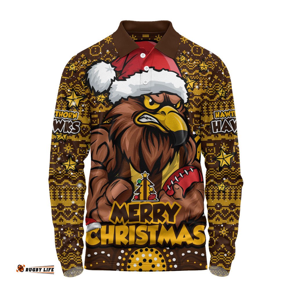 Hawthorn Long Sleeve Polo Shirt Ugly Christmas Knit Patterns Vintage Jersey