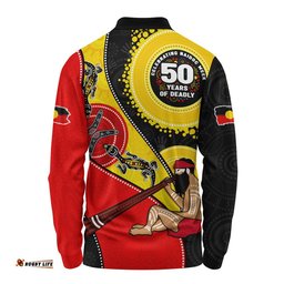 Indigenous Australian Aboriginal Long Sleeve Polo Shirt NAIDOC Week 50 Years Of Deadly Dreamtime Story