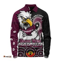 Manly Warringah Sea Eagles Long Sleeve Polo Shirt NAIDOC Week 50 Years Of Deadly Indigenous Pattern