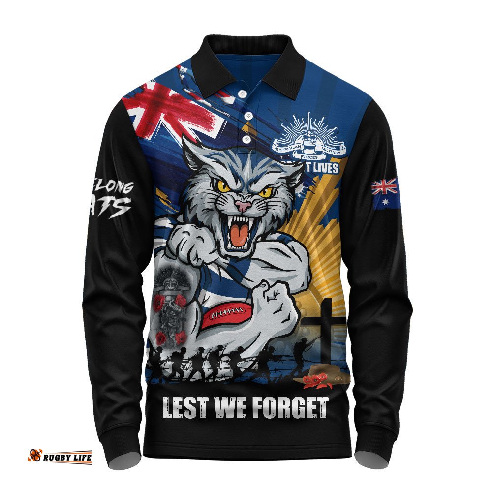 Geelong Cats Long Sleeve Polo Shirt ANZAC Day Honour And Football Legacy