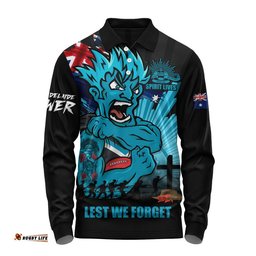 Port Adelaide Long Sleeve Polo Shirt ANZAC Day Honour And Football Legacy