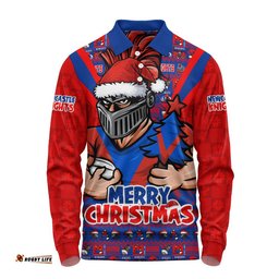 Newcastle Knights Long Sleeve Polo Shirt Merry Christmas Festive Spirit Edition