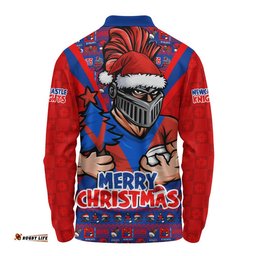 Newcastle Knights Long Sleeve Polo Shirt Merry Christmas Festive Spirit Edition