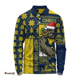 North Queensland Cowboys Long Sleeve Polo Shirt Christmas Magic Knit Style Winter Glow