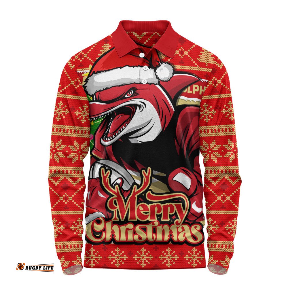 Redcliffe Dolphins Long Sleeve Polo Shirt Merry Christmas Game Day Knit Style Team Edition