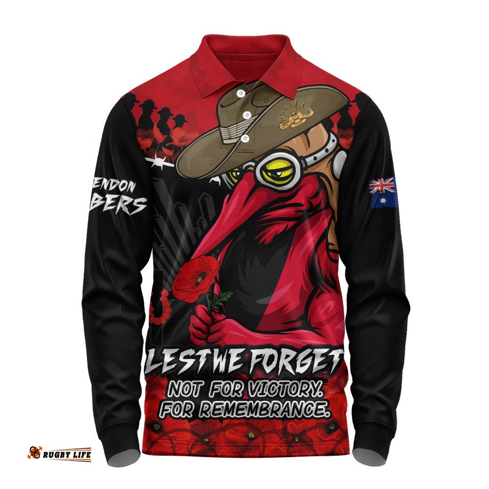 Essendon Long Sleeve Polo Shirt ANZAC Day Not For Victory For Remembrance