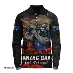 New Zealand Warriors Long Sleeve Polo Shirt Anzac Day Rising Dawn Ceremony Lest We Forget Courage