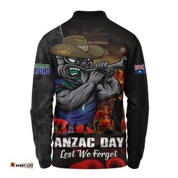 New Zealand Warriors Long Sleeve Polo Shirt Anzac Day Rising Dawn Ceremony Lest We Forget Courage
