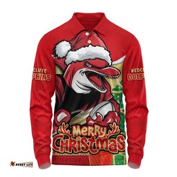 Redcliffe Dolphins Long Sleeve Polo Shirt Santa Scoring Touchdown On Christmas Game Day